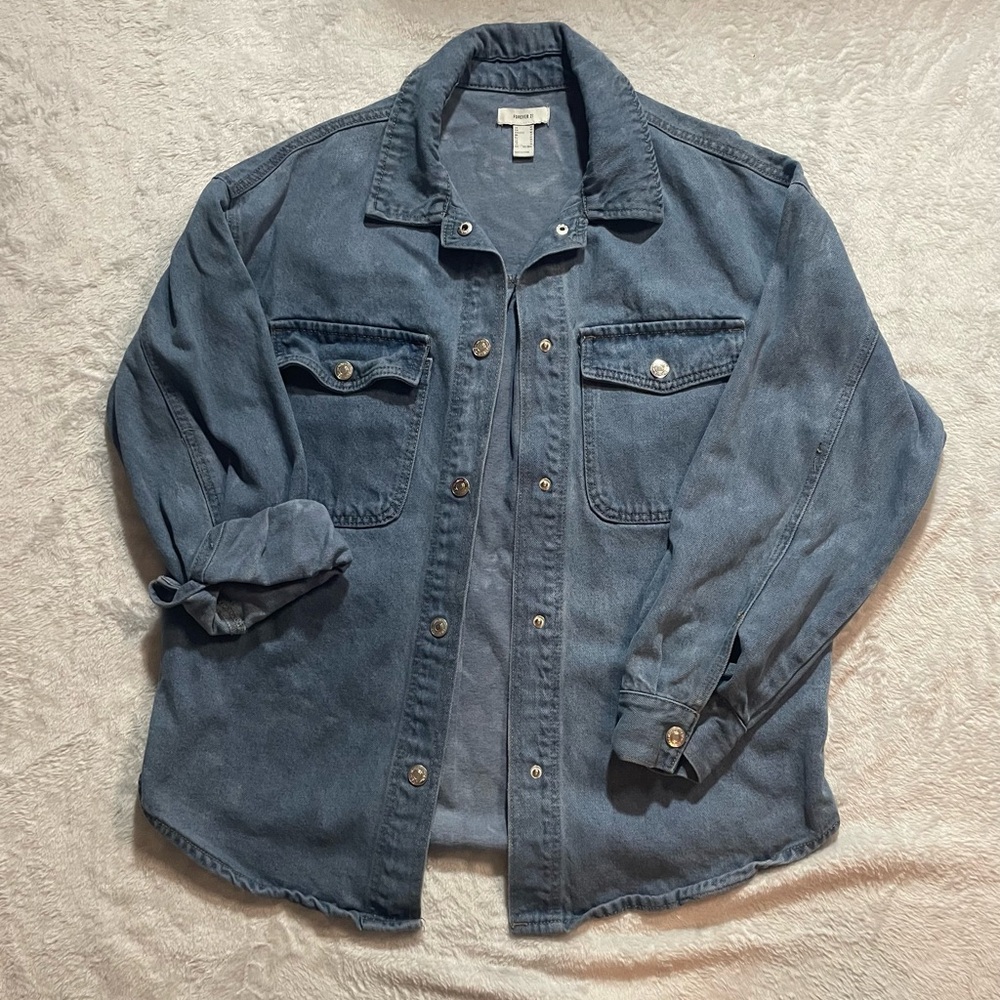 Forever 21 Washed Blue Denim Shirt Jacket